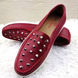 Marc Joseph New York Louisville Red Grainy Leather Studded Almond Toe Moccasin